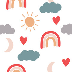 seamless pattern with rainbows and clouds
