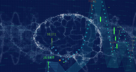 Image of human brain spinning and medical data processing