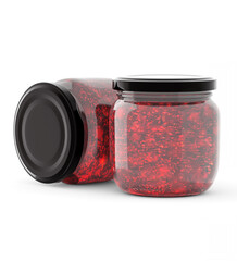3d Render, template. Raspberry jam glass jar mock up on a white background . 3d illustration, package.