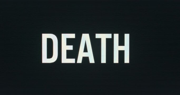 Closeup of Death being Typed onto Vintage Computer Monitor with Blinking Cursor. Digital Words Intro CRT LCD TV Screen Pixels Macro Detail 4K