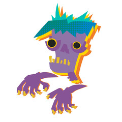 Zombie bright cartoon character isolated on a white background. 