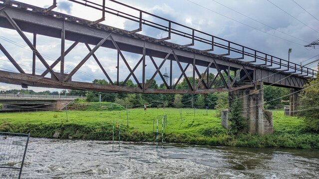Old railway bridge in Oberasbach Nuremberg crossing the Rednitz