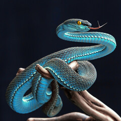 Blue viper snake in close up
