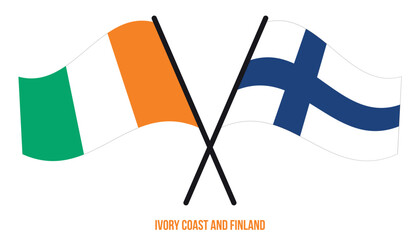 Ivory Coast and Finland Flags Crossed And Waving Flat Style. Official Proportion. Correct Colors.