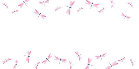 Exotic rosy pink dragonfly cartoon vector wallpaper. Summer beautiful insects. Fancy dragonfly cartoon baby background. Delicate wings damselflies patten. Garden creatures