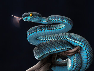 Blue viper snake in close up
