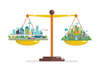 Comparison between prosperity and environment on balance scale