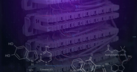 Image of shapes and data processing over server room