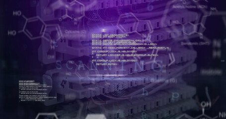 Image of shapes and data processing over server room