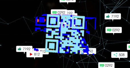 Image of media icons and qr code over spots