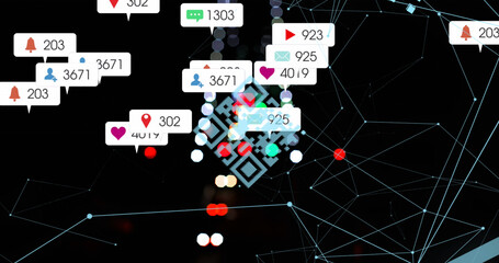 Image of media icons and qr code over spots