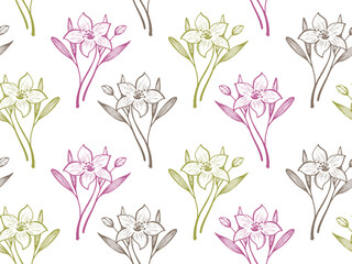 Daffodil or lily flowers vector seamless pattern textile print summer design.