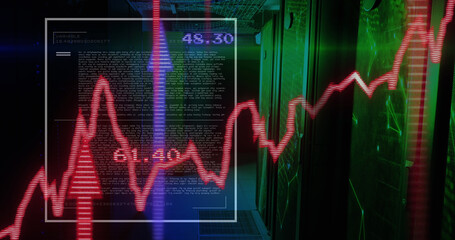 Image of data processing over server room