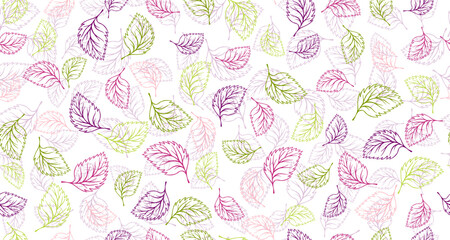 Linden, birch or basil leaves outline vector seamless pattern graphic design.