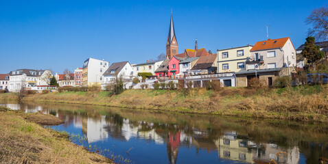 Panorama of the river Bode flowing through Stassfurt, Germany