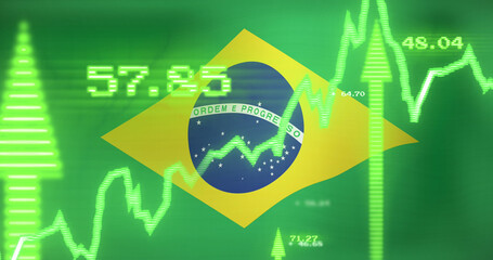 Obraz premium Image of data processing over flag of brazil