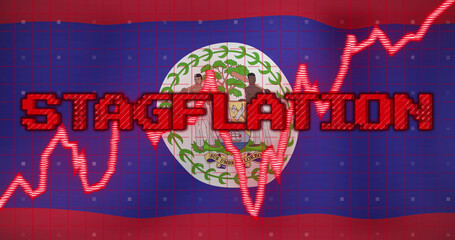 Obraz premium Image of data processing and stagflation text over flag of belize