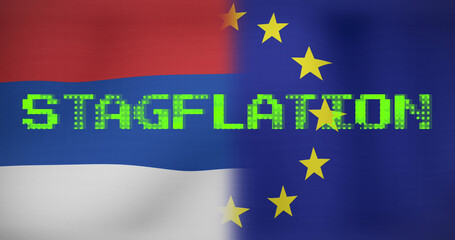 Afbeelding van stagflatietekst over vlaggen van nederland en eu
