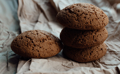 Bakery products. Homemade cookies with sugar on a paper background. Background image, copy space.