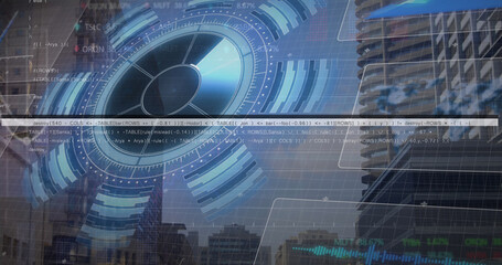 Image of data processing over cityscape