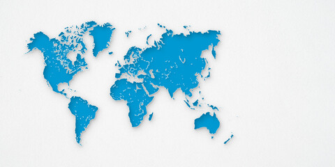 wide blue world map gray background - shadow
