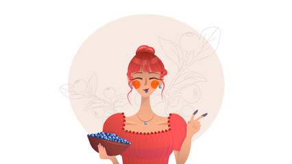 girl in a dress with blueberry