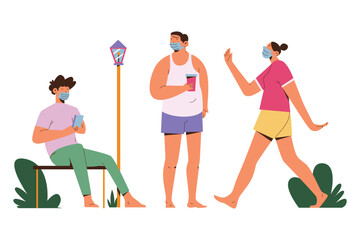 Three People Gather Wearing Masks