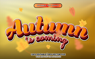 Autumn is coming 3d orange text effect editable template design