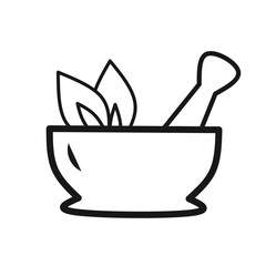 herbal medicine icon. vector icon of mortar and pestle with herbs