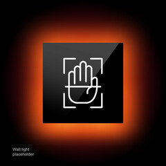 Scan a hand palm line icon. Fingerprints, scanning, biometrics, identity verification, ID confirmation, confirm, recognize. Biometry concept. Glassmorphism style. Vector line icon for Business