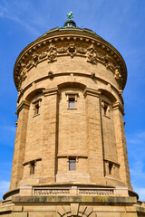 Mannheim, Germany - September 2022: Water Tower called 'Wasserturm', a landmark of German city Mannheim