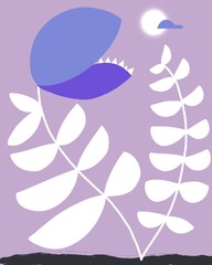 Fototapeta na wymiar Trendy hand drawn floral illustration with the moon. Stylish flat design