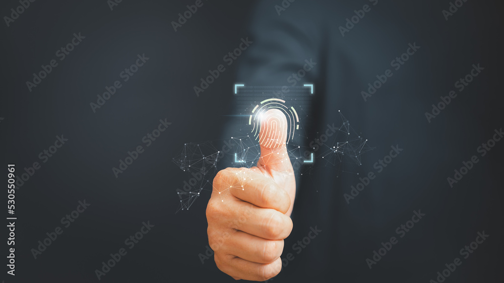 Aufkleber Man login with fingerprint scanning technology. Security concepts and fingerprint password control in the technology of the future.