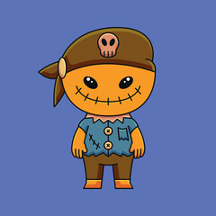 Obraz premium monster scarecrow using bandana hat halloween cute cartoon doodle icon illustration