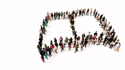 Concept or conceptual large community  of people forming the image of an open book on white background.  A 3d illustration metaphor for learning, education, research,  science, literature and culture