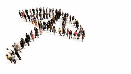Concept or conceptual large gathering of people forming an image of opened umbrella on white background. A 3d metaphor for protection, security and comfort,  tourism, fashion and style