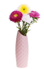 vase with asters bouquet isolated