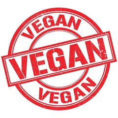 VEGAN text written on red stamp sign