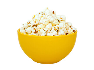 Popcorn in yellow ceramic bowl isolated transparent png