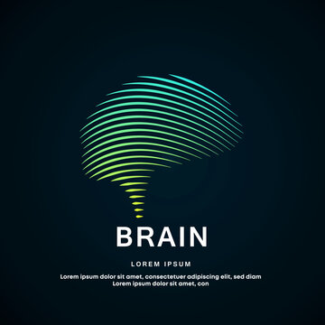 simple line art Vector logo brain color silhouette on a dark background. Think idea concept, brainstorm, power thinking, mindfulness, Logo vector template for organization, company, or community