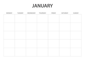 January Monthly Blank Calendar printable