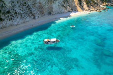 Fototapeta na wymiar Aerial photo of the paradise beach of Afales in Ithaca, the beautiful Ionian island of Greece.