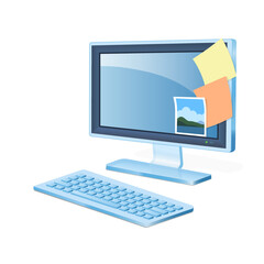 Fototapeta premium Personal computer or system unit icon with monitor and keyboard