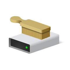 Volumetric hard disc or disc drive with cleaning brush