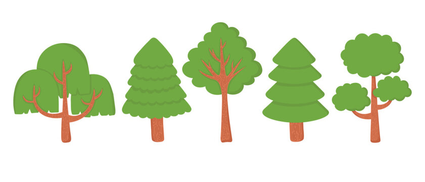 Doodle flat clipart. Simple green tree. All objects are repainted.