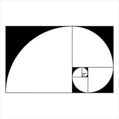 Fibonacci spiral, golden ratio, vector, isolated on white background
