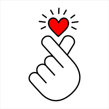 K Pop symbol, hand with heart, snapping fingers, vector, white background