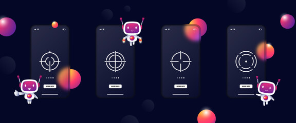 Sight set icon. Aim, cursor, target audience, data analysis, targeting, goal, targetologist, achieve, achievement, planning. Business concept. Ui phone app screen. Glassmorphism. Vector line icon