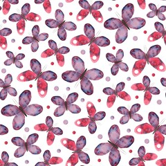 seamless pattern with butterflies. Watercolor background with butterflies. Pink butterflies.
