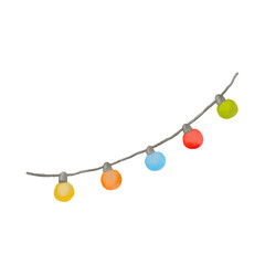 Watercolor christmas garland of light bulbs. Illustration isolated on white